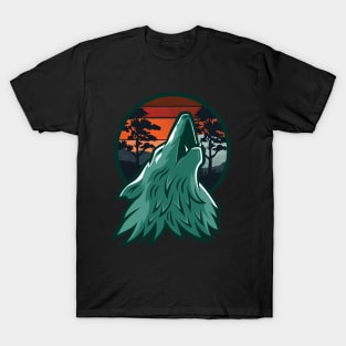 Wild Wolf Falls In Love With The Moon- Vintage Sunset T-Shirt